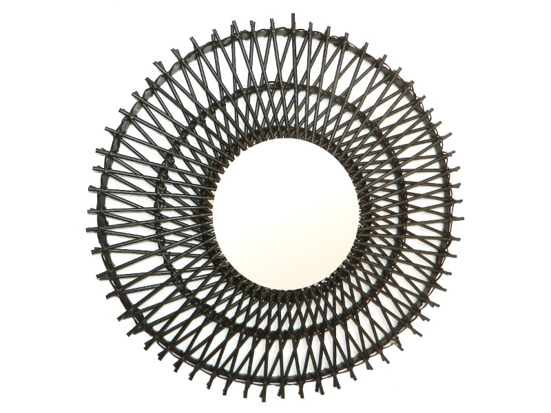 Top-tier Round Black Rattan Wall Mirror - Artisanal Radial Geometric Home Decor